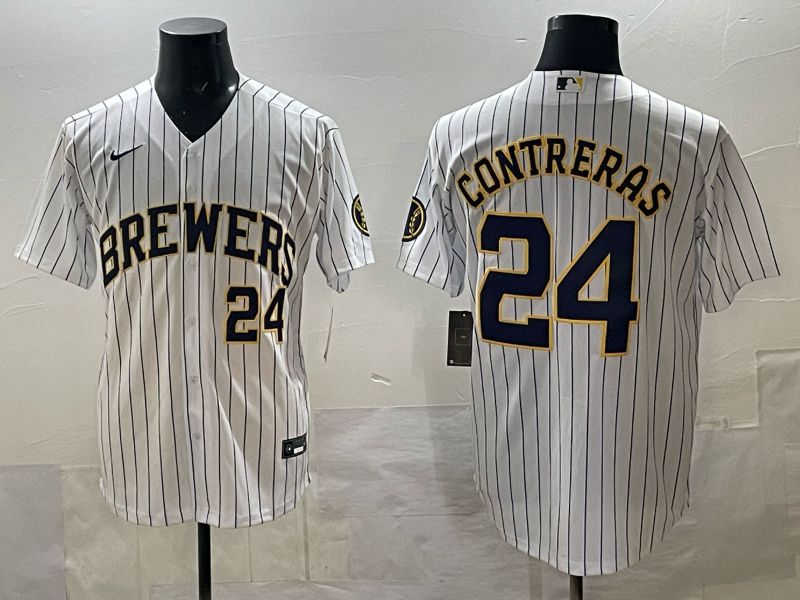 Men Nike Milwaukee Brewers #24 Contreras white MLB 2025 jersey 01